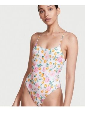 VICTORIA’S SECRET Floral & Citrus LEMON Pink and white One-Piece Swimsuit.